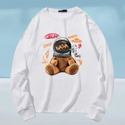 NASA Cartoon Bear Long Sleeve T-Shirt Grey