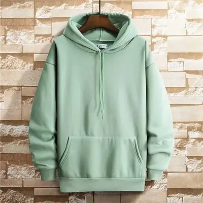 Men Hooded Sweatshirt Light Blue Loose Fit Large