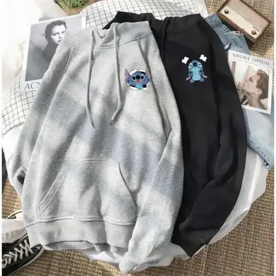 Black Hooded Fleece Sweater for Men Women Autumn Winter