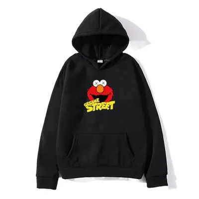 Men's Cartoon Hoodie Grey Fleece Winter Loose Fit