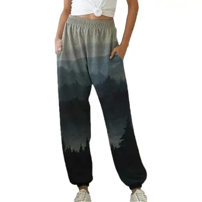 Women Printed Forest Pants Casual Loose Fit Green