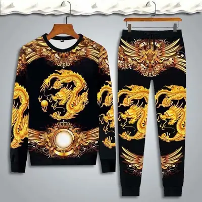 Spiritual Wolf Print Men's Sweater Pants Set