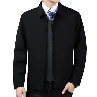 Men's Black Lapel Coat Spring Autumn Warm Business Wear