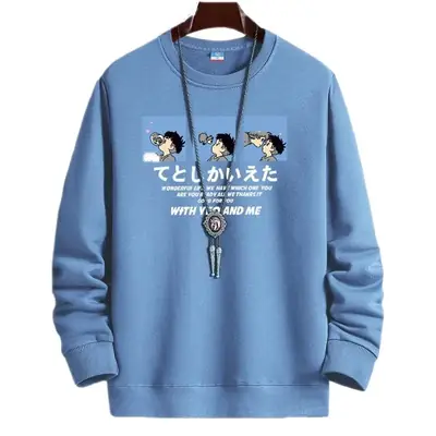 2022 Blue Korean Style Long Sleeve T-Shirt for Men