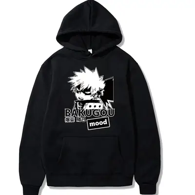 Black Hoodie with Boku Anime Design for Men