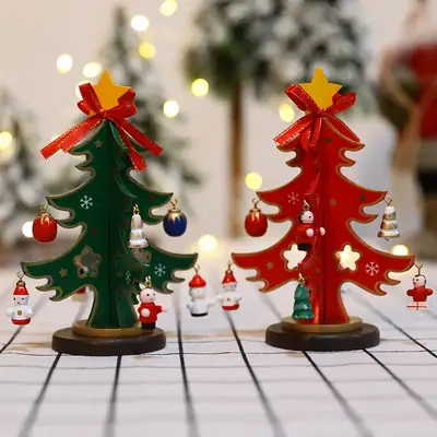 Wooden Christmas Tree Decorative Props Set