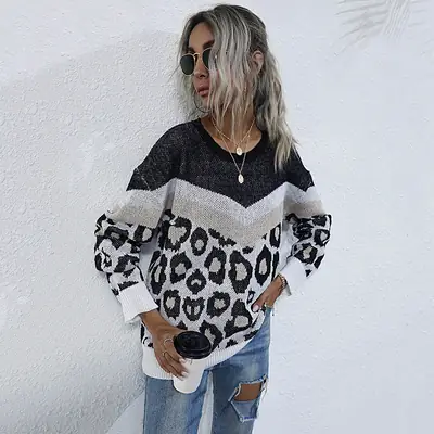 Bai Fen Zhi Yi Leopard Print Long Sleeve Sweater