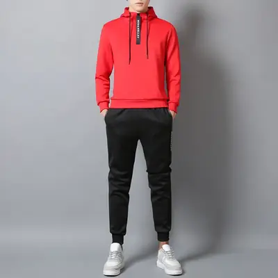 Men Black Hoodie Sweatpants Set Casual Sportswear