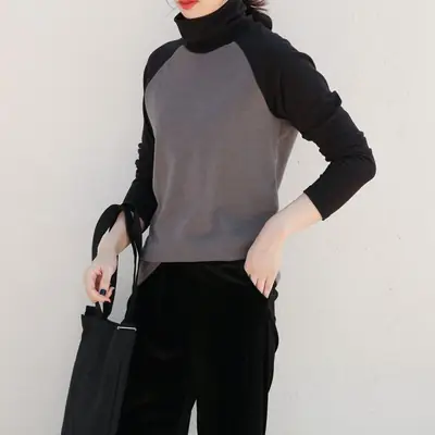 2020 Women's Winter Fleece Sweater Grey Black Large