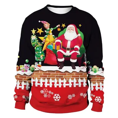 Santa Claus Digital Print Sweatshirt Red Black Winter