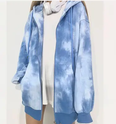 Women Tie-dyed Hoodie Mid-length 2020 Winter