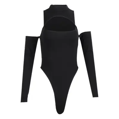 Black Hollow-Out High-Slit Jumpsuit for Women