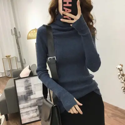 Long Sleeve Thumb Knit Sweater with Backing Pile Collar