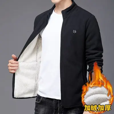 Men's Fleece Zipper Jacket Black Warm Outerwear