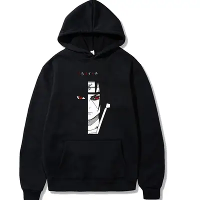 Naruto Sasuke Printed Black Hoodie for Men Women