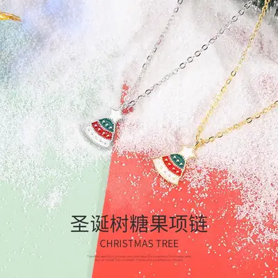 New S925 sterling silver Christmas necklace girls fashion creative stars Christmas tree skirt pendant clavicle chain explosion