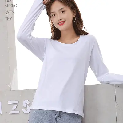 Women Cotton Long Sleeve Yellow T-Shirt 2025