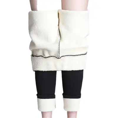 Women Maroon Thick Fleece Leggings High Waist Stretch