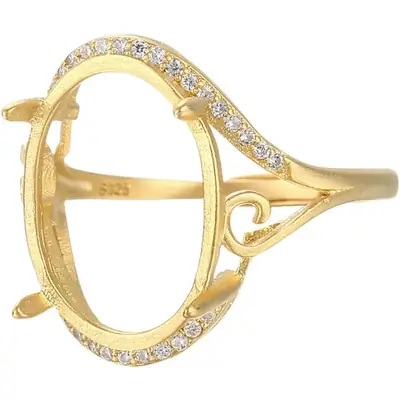 S925 Silver Ring Holder, Simple Zircon Style, 18K Gold Plated Inlaid with Beeswax and Hetian Jade, Ancient Gold Ring Holder
