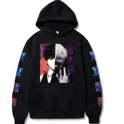 Gray Tokyo Ghoul Hooded Sweatshirt for Men Anime Design