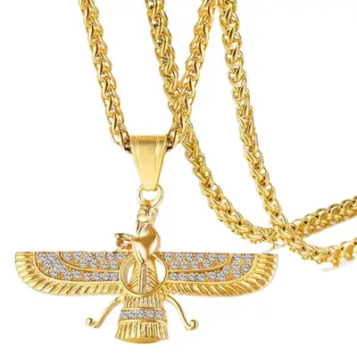 Men's Titanium Faravaha Pendant Necklace with Rhinestones