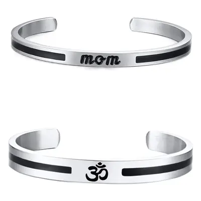 Titanium Steel Men's Open Bracelet with Enamel Finish