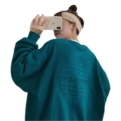 Women's Teal Printed Long Sleeve Sweatshirt