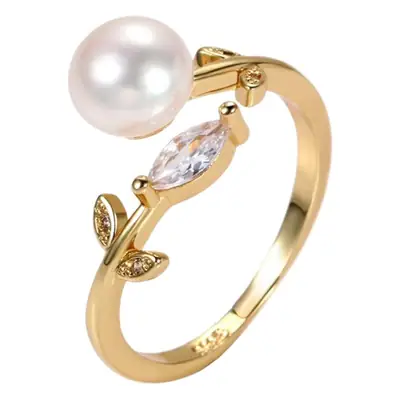 Gold Plated Pearl Zircon Adjustable Ring for Women
