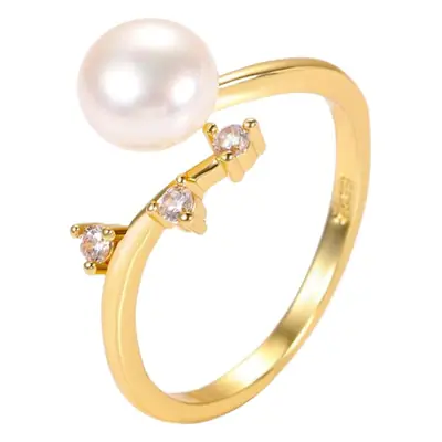 Adjustable Pearl Zircon Ring Gold Silver Wholesale