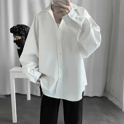 White Loose Fit Men's Long Sleeve Shirt