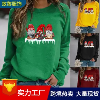 Red Christmas Print Long Sleeve Women Sweatshirt