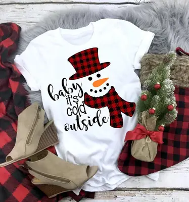 Christmas Baby Red Plaid Snowman T-Shirt