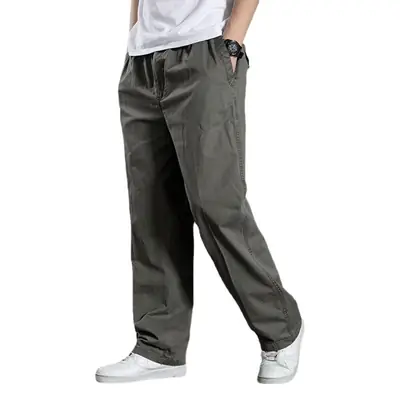 Spring Men Slim Fit Cotton Pants Beige Plus Size
