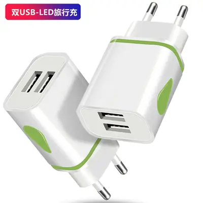 Dual USB Wall Charger with LED Light & EU Gauge