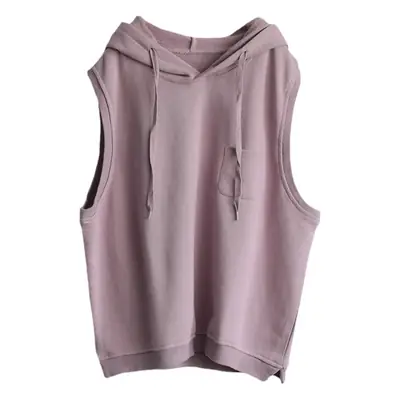 Women Hooded Sleeveless Vest Lavender Cotton Spring Autumn
