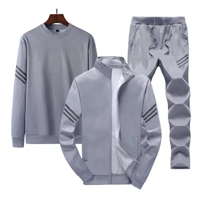 Men Grey Sweatshirt Track Suit 3Pc Spring Autumn Loose Fit