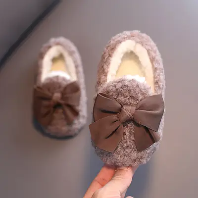 Clearance Sale Winter Style Baby Girl Furry Shoes, Princess Shoes for Girls, Soft-Soled Toddler Shoes for Infants, Fleece-Lined Cotton Shoes