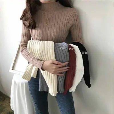 2025 Women's Ribbed Half-High Collar Sweater Top