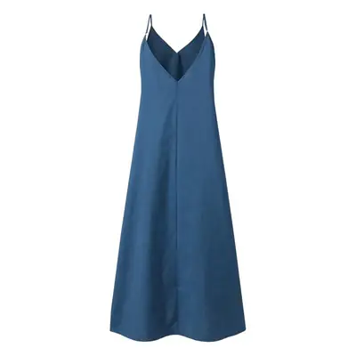 2020 Women V-Neck Long Dress Black Blue Loose Sleeveless Party Wear
