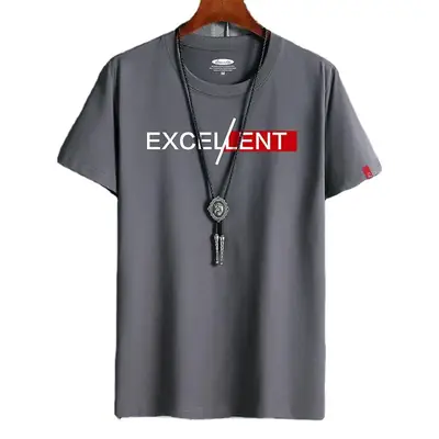 Men Grey Cotton T-Shirt Round Neck Loose Fit