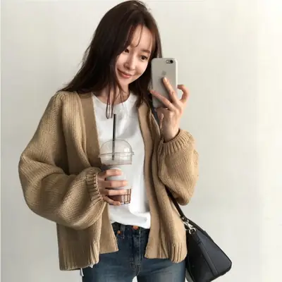 Korean Style Knitted Cardigan Sweater Coat for Women