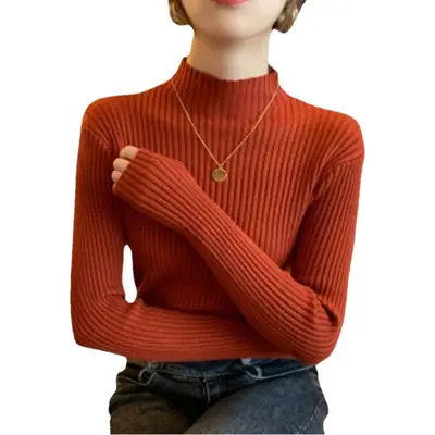 Women Knit Half-Turtleneck Sweater 2025 Warm Black