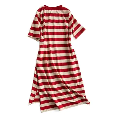 Pregnant Women Striped Printed T-Shirt Dress Mid-Length