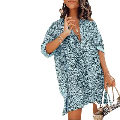 Women Leopard Print Long Sleeve Mini Skirt Dress
