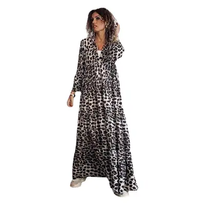 Ladies Leopard Print Long Sleeve Dress White Black