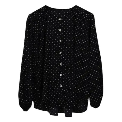 Women Long Sleeve Polka Dot Chiffon Shirt Light Beige