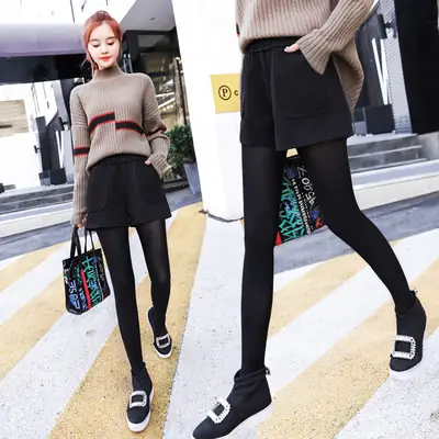 Women Woolen Shorts High Waist Wide Leg Winter Outerwear