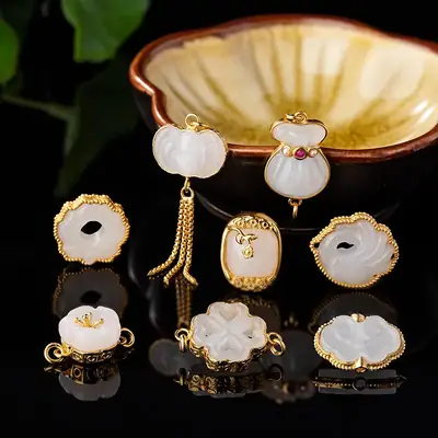 White Jade Owl Earrings with Gold Plating