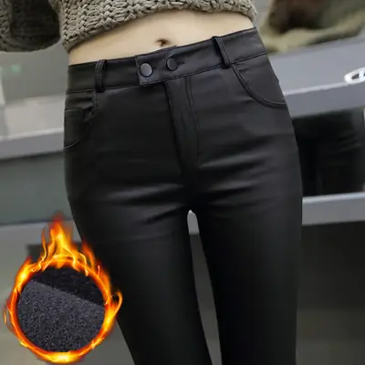 Women's Matte Black Fleece-Lined High Waist Leggings