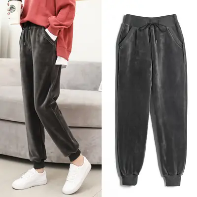 Women Velvet Sweatpants Gold Velvet Loose Harem Pants
